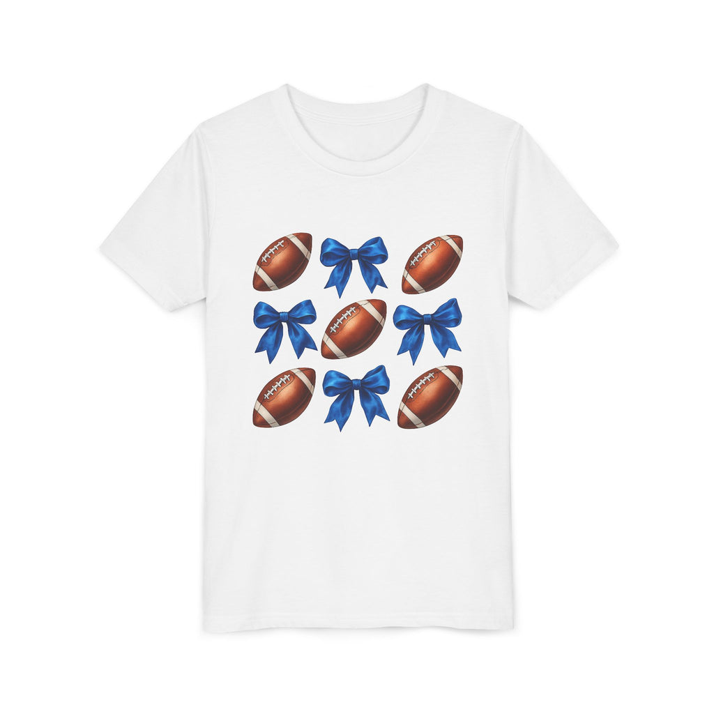 Football & Bows Youth Tee - Cute Kids Football T-Shirt, Sporty Outfit, Game Day Apparel, Team Spirit Wear, Birthday Gift