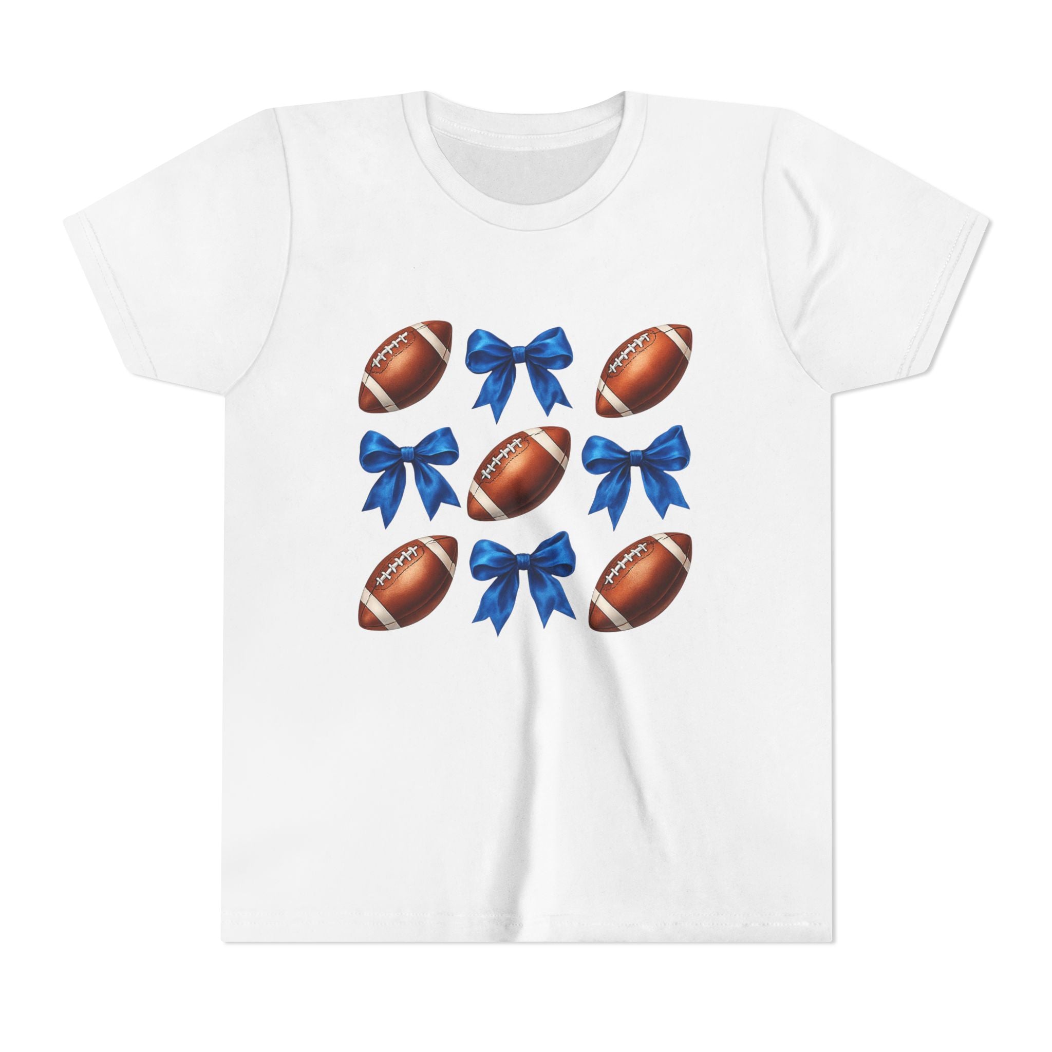 Football & Bows Youth Tee - Cute Kids Football T-Shirt, Sporty Outfit, Game Day Apparel, Team Spirit Wear, Birthday Gift