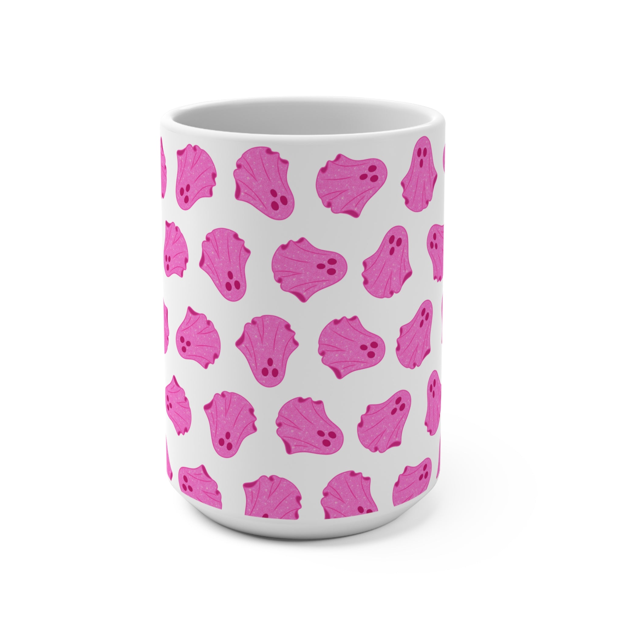 Pink Ghosts Coffee Mug, 15oz Halloween Mug, Cute Ghost Pattern, Spooky Decor, Gift for Ghost Lovers, Autumn Drinkware