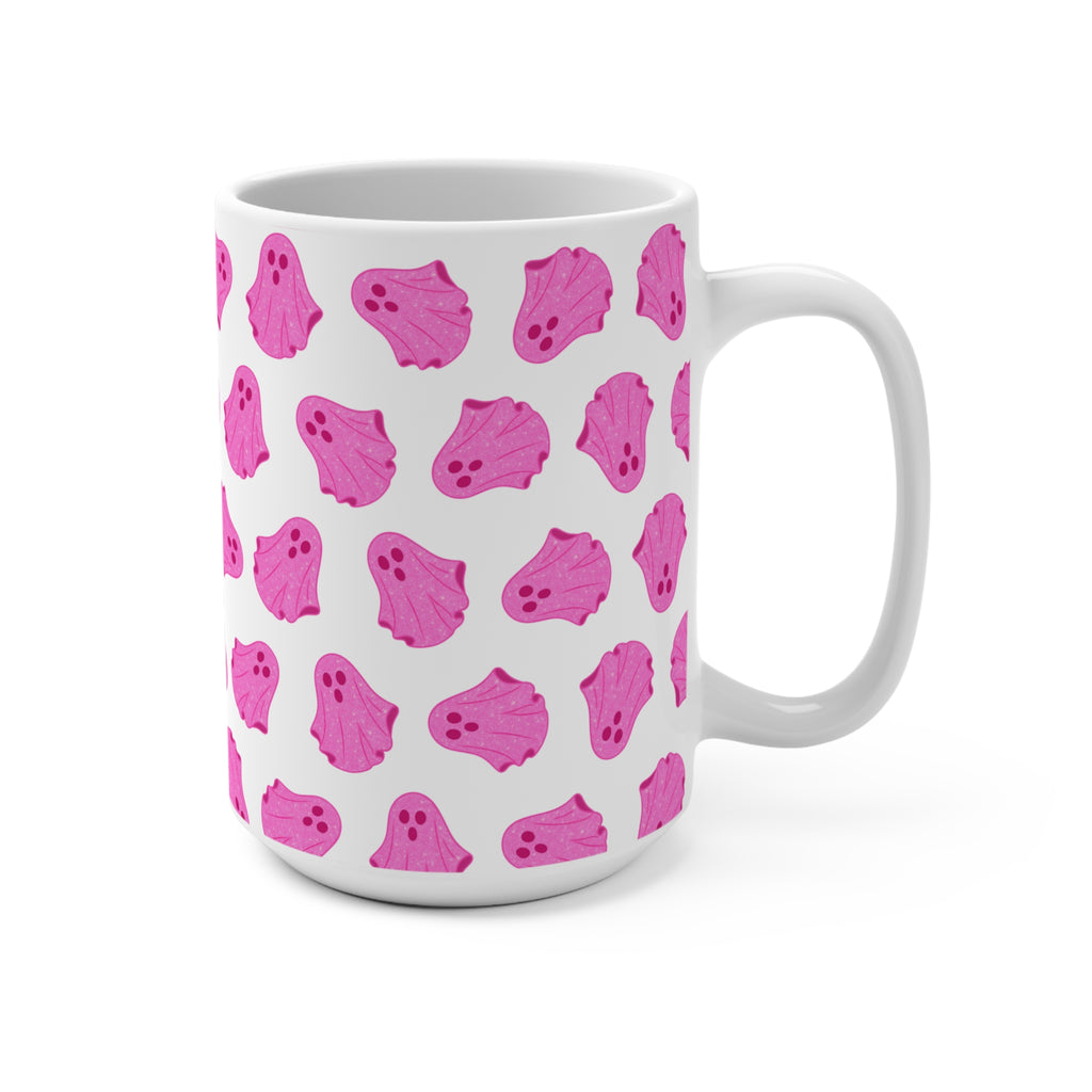 Pink Ghosts Coffee Mug, 15oz Halloween Mug, Cute Ghost Pattern, Spooky Decor, Gift for Ghost Lovers, Autumn Drinkware