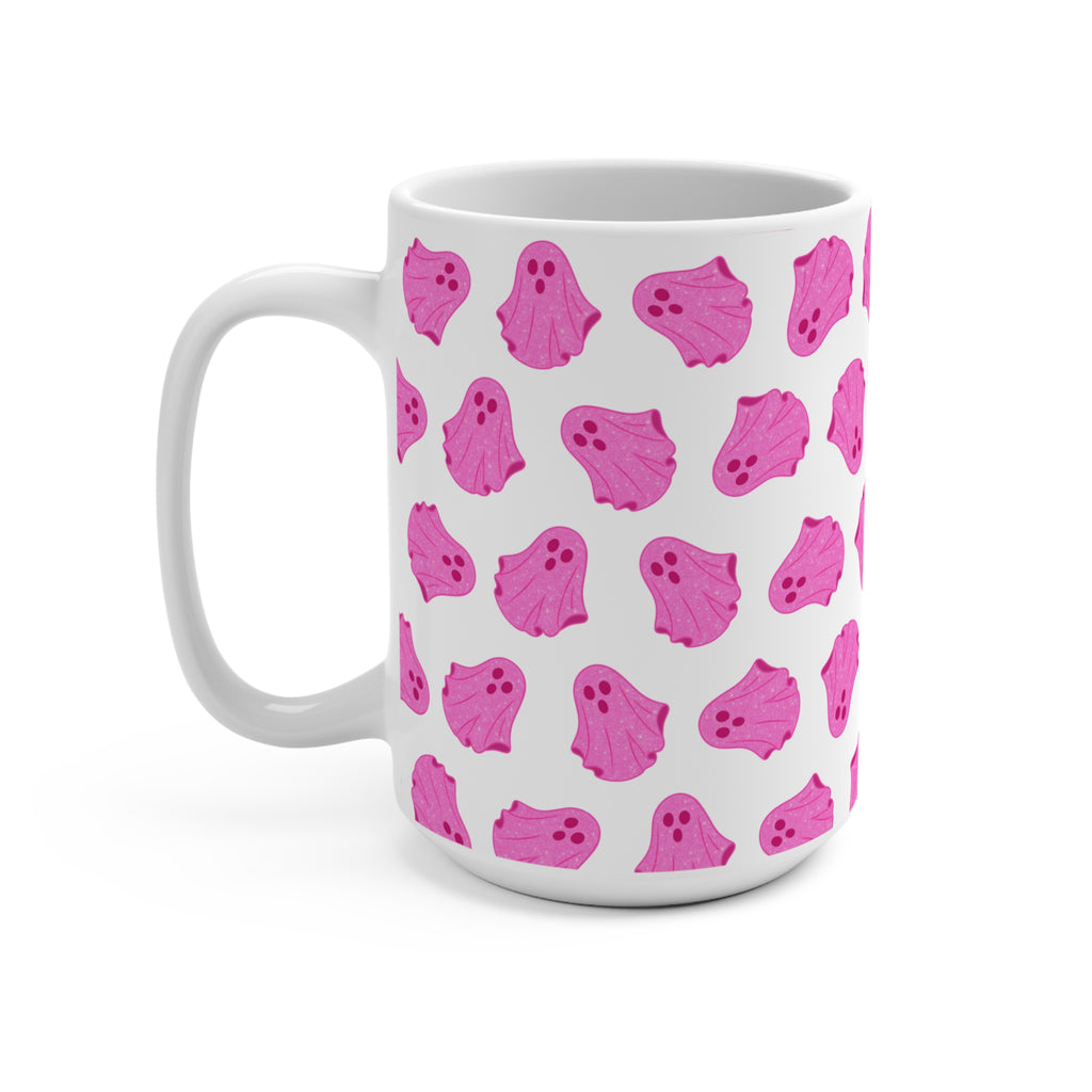 Pink Ghosts Coffee Mug, 15oz Halloween Mug, Cute Ghost Pattern, Spooky Decor, Gift for Ghost Lovers, Autumn Drinkware